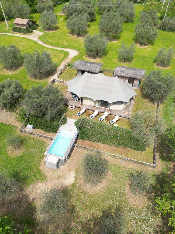 an overhead view of an estate with a tent and a pool at E-glamping/Blue Saphir Tent in Arezzo