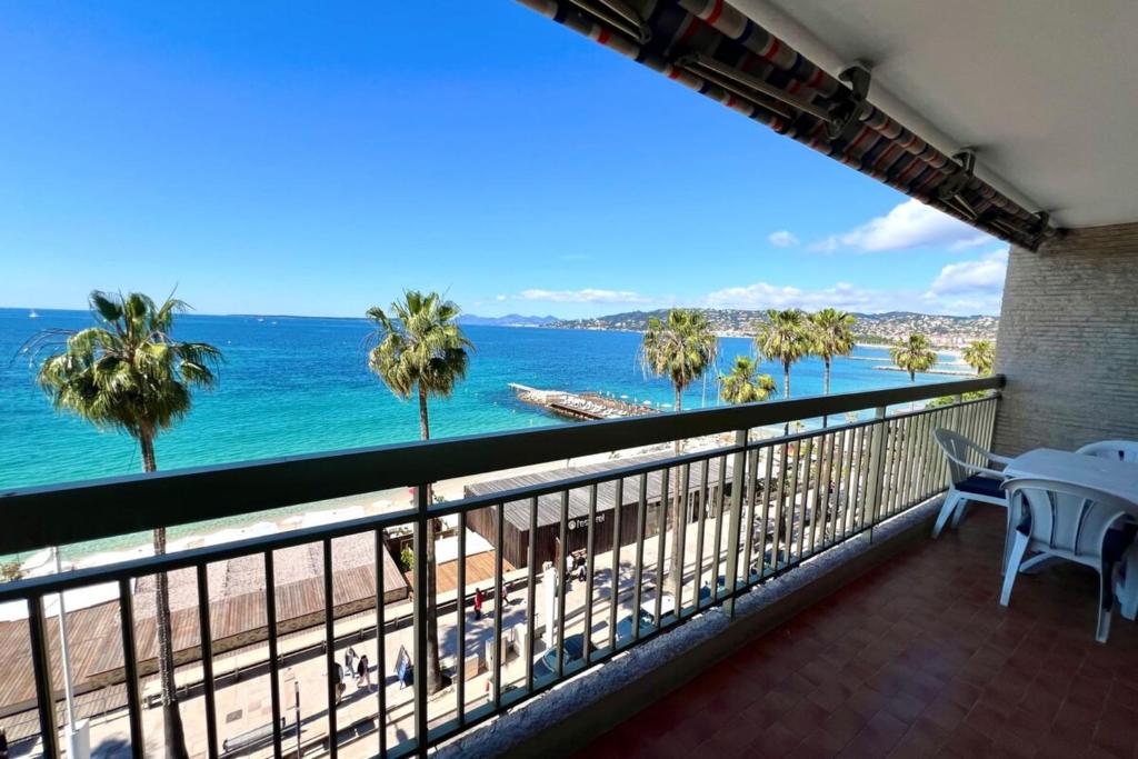 a balcony with a view of the ocean at Juan les Pins - Sea View - 4 people - Parking in Juan-les-Pins