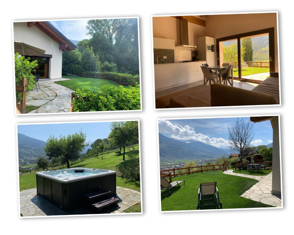 a collage of four pictures of a house at L'armonia della natura in Aosta