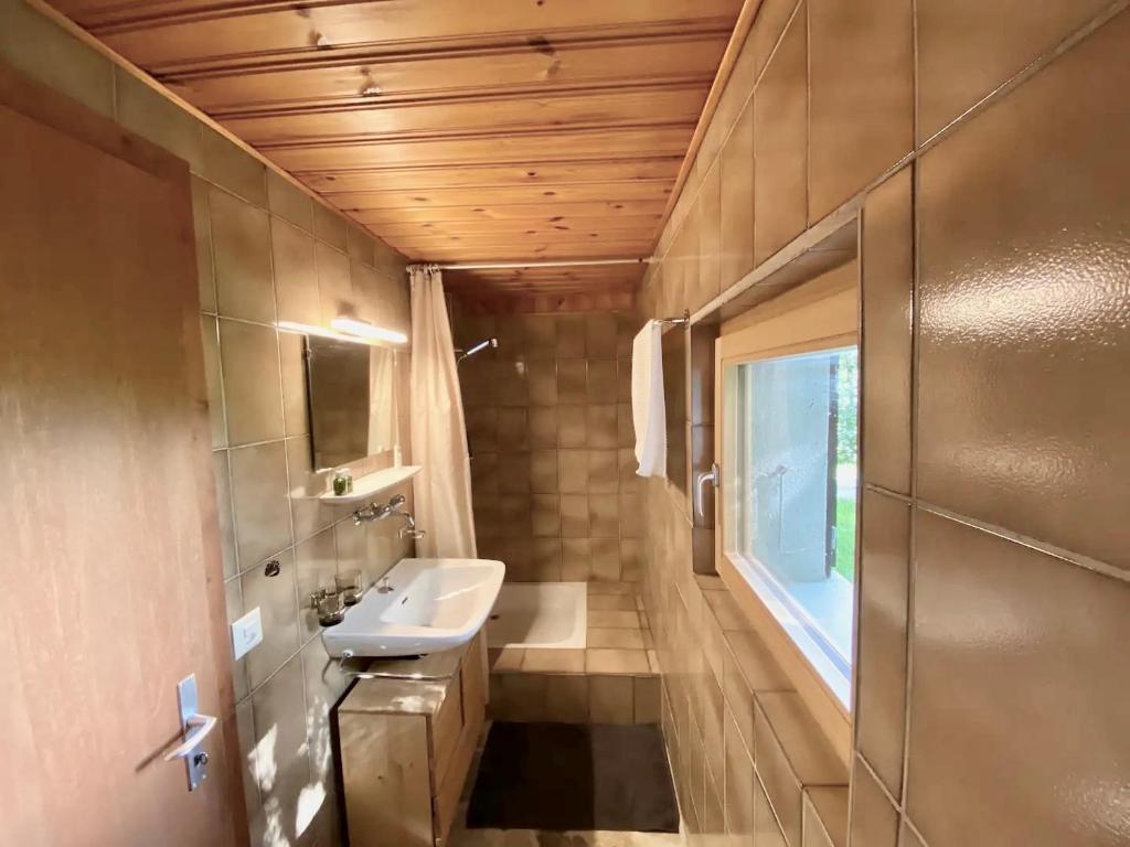 Vannituba majutusasutuses Eco Lodge with Jacuzzi and View in the Swiss Alps