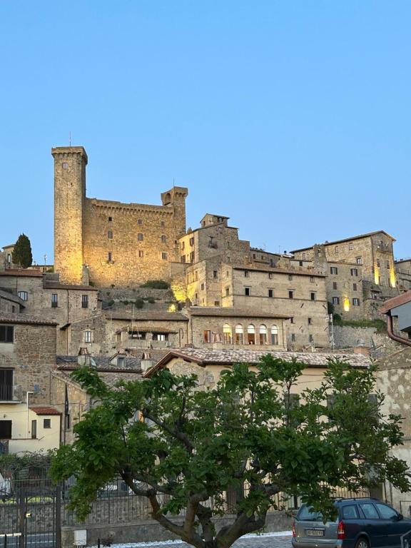 a castle on top of a hill with a tree at La casa di Biba in Bolsena