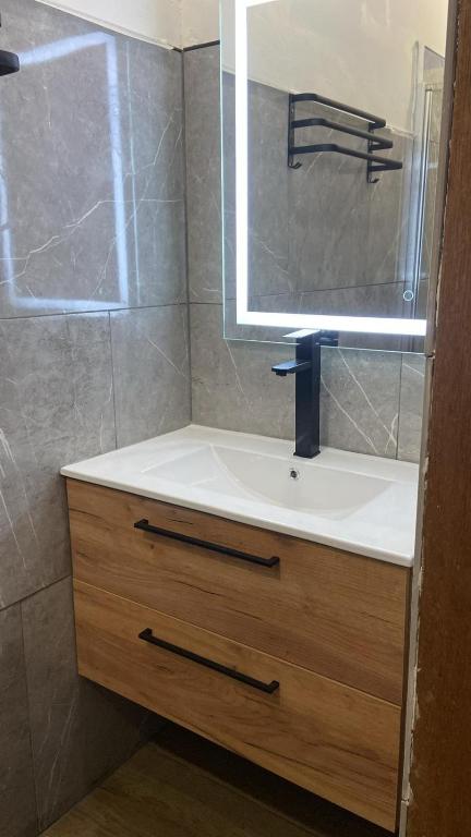 a bathroom with a sink and a mirror at Apartments La Vieille Source in Saint-Martin-dʼArdèche