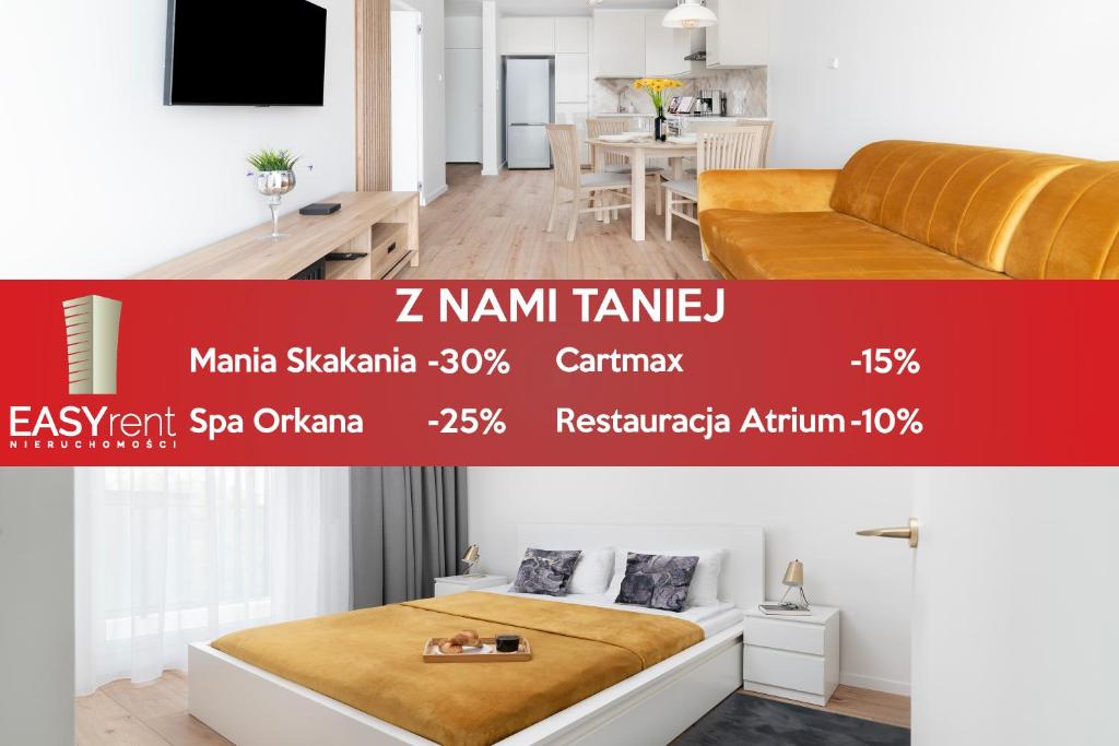 een poster van een kamer met een bed en een tafel bij EASY RENT- North, Free Parking, 24h Check-in in Lublin