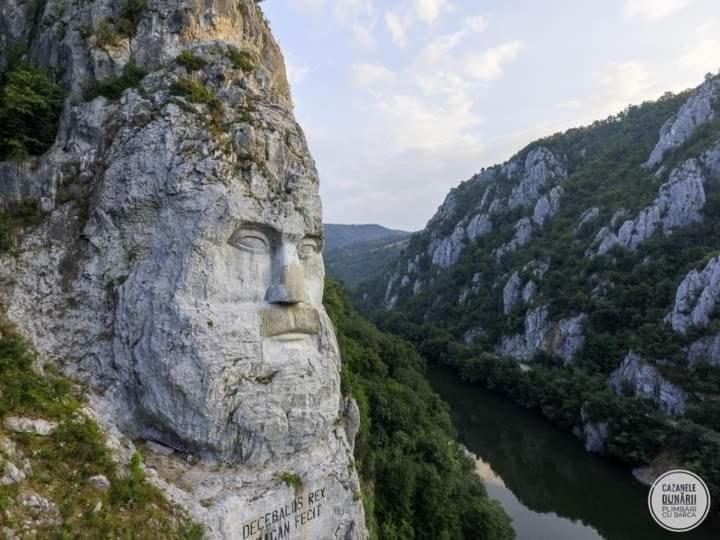 una estatua de una cara al costado de una montaña en Casa Golful Mraconiei Eselnita, en Eşelniţa