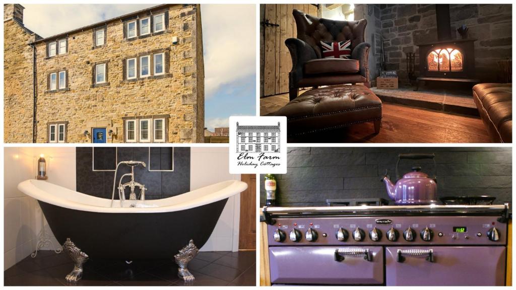 切斯特菲爾德的住宿－The Lodge Luxury Grade 2 listed house, Hot tub，厨房和浴缸图片拼贴