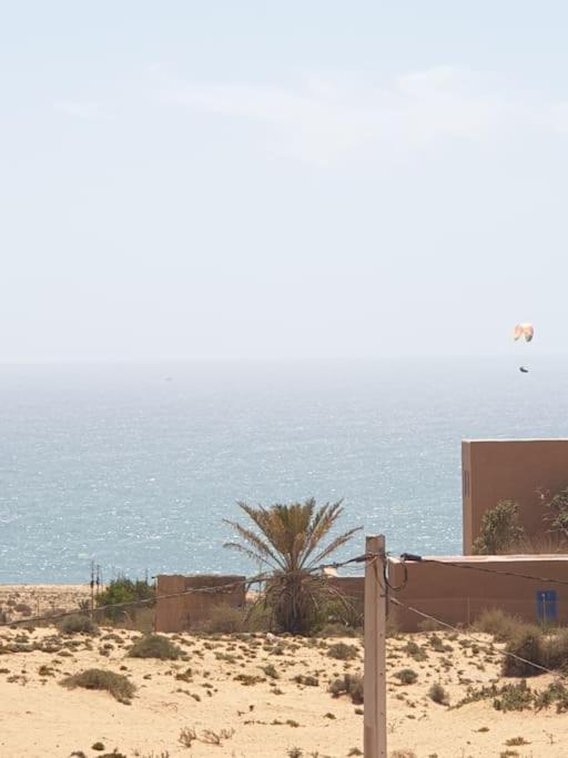 a beach with a palm tree and the ocean at apartment vue Mer in Agadir