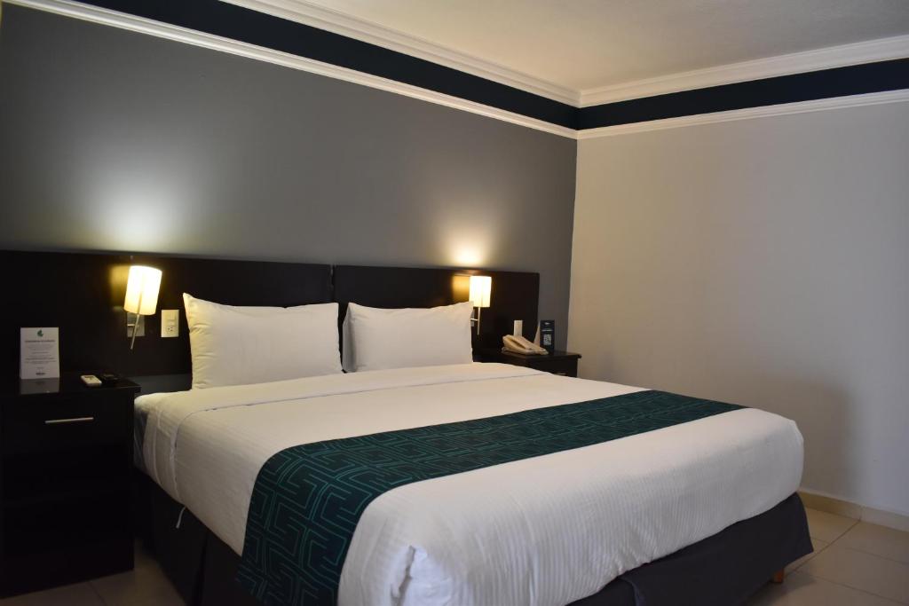 um quarto com uma cama grande e um cobertor verde em InHouse León em León