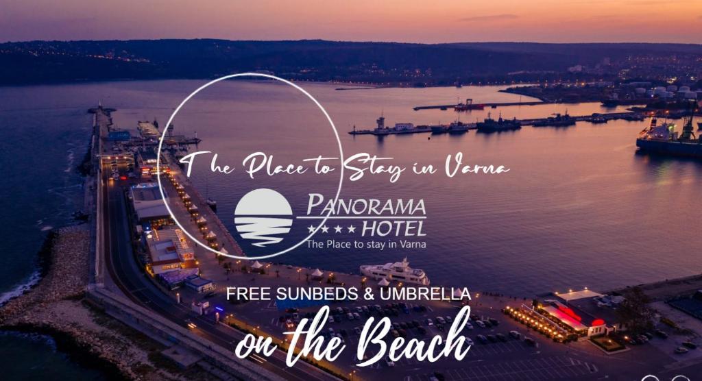 瓦爾納的住宿－Panorama Hotel - Free EV Charging Station，海滩的海报,带轮子的照片