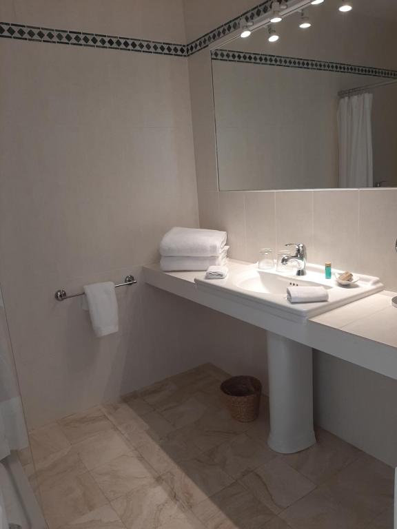 a bathroom with a sink and a mirror at Maison Coqueréaumont in Montagne