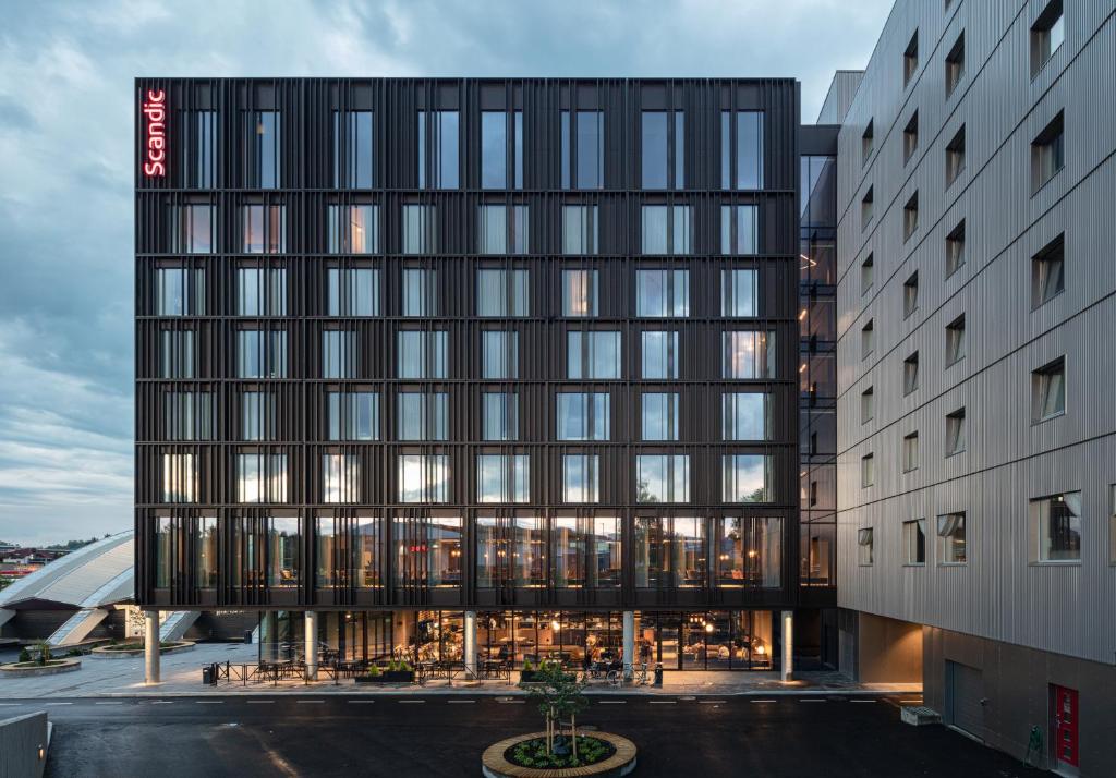 an office building with a black facade at Scandic Hamar in Hamar