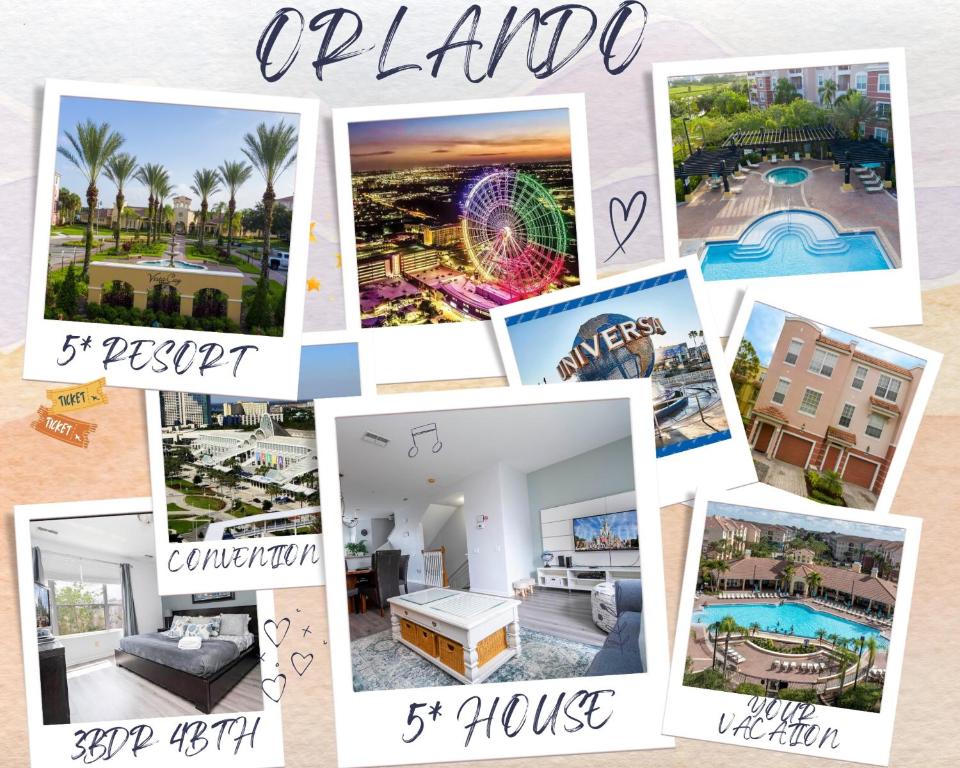 uma colagem de imagens de uma casa em 5* House 5* Resort Orlando. Location location location em Orlando