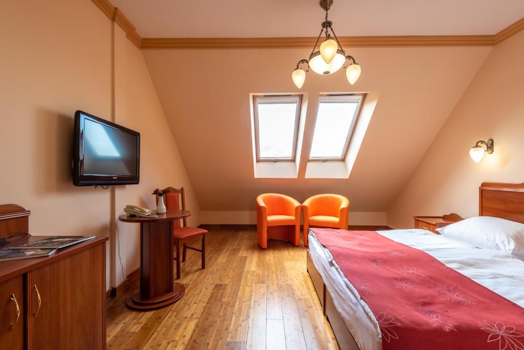 Televízia a/alebo spoločenská miestnosť v ubytovaní Fried Kastély Hotel Simontornya