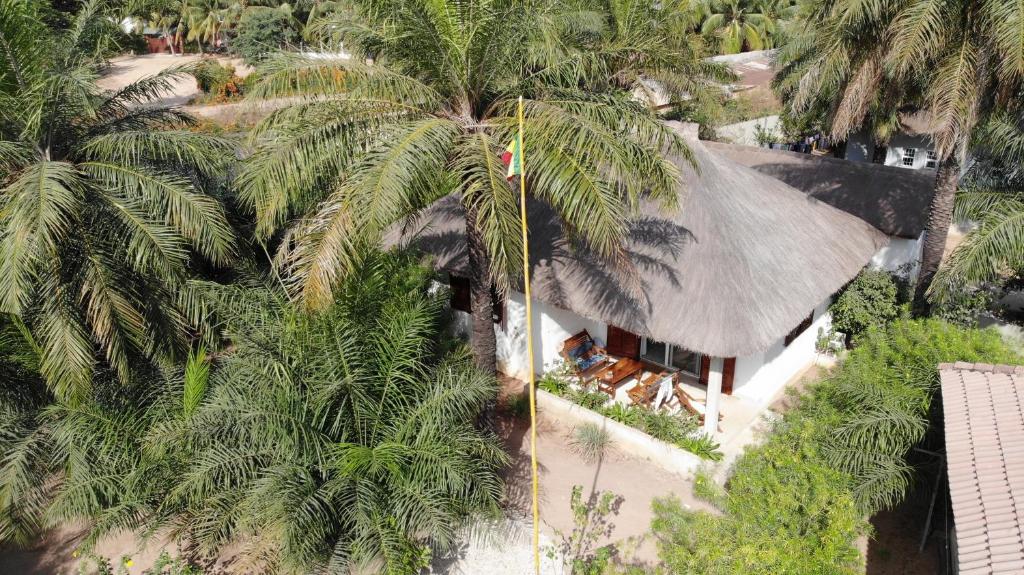 an overhead view of a house with palm trees at Beach residence vila with pool in Kabrousse