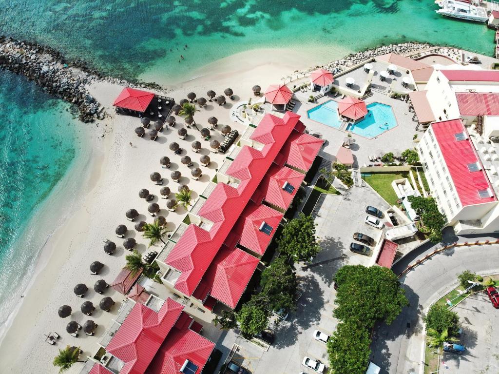 an aerial view of a resort on the beach at Simpson Bay Resort Marina & Spa in Simpson Bay