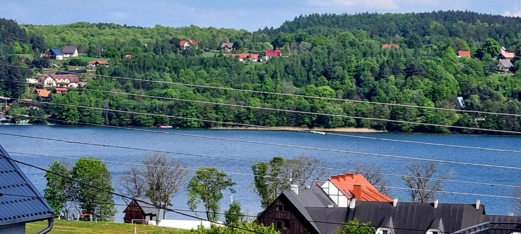 a view of a river with a town and a village at Dom Wakacyjny U BARBASI - 7 DNI W DOBREJ CENIE ! in Chmielno