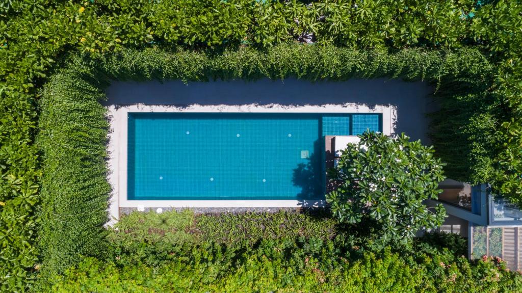 an overhead view of a swimming pool covered in ivy at Villa Wyndham Phu Quoc in Phu Quoc