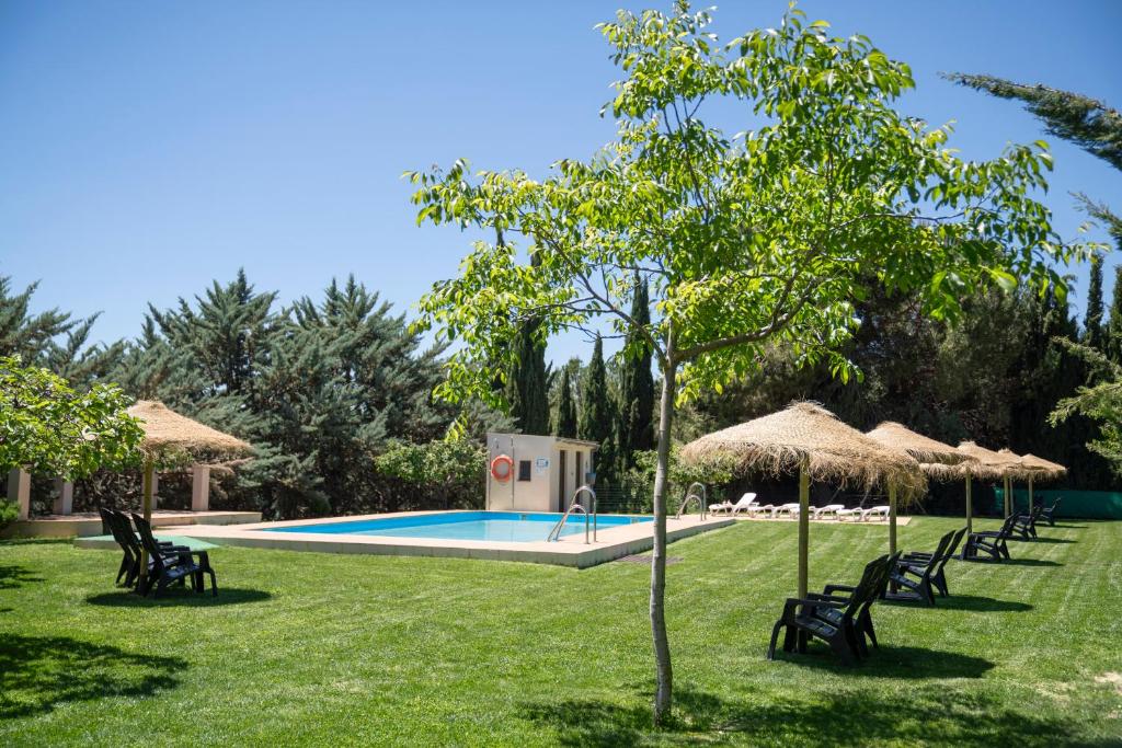 - une piscine avec des chaises et des parasols dans une cour dans l'établissement Caserio del Colmenar, à Huétor Santillán