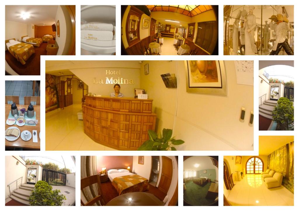un collage de photos d'une chambre d'hôtel dans l'établissement Hotel La Molina, à Lima