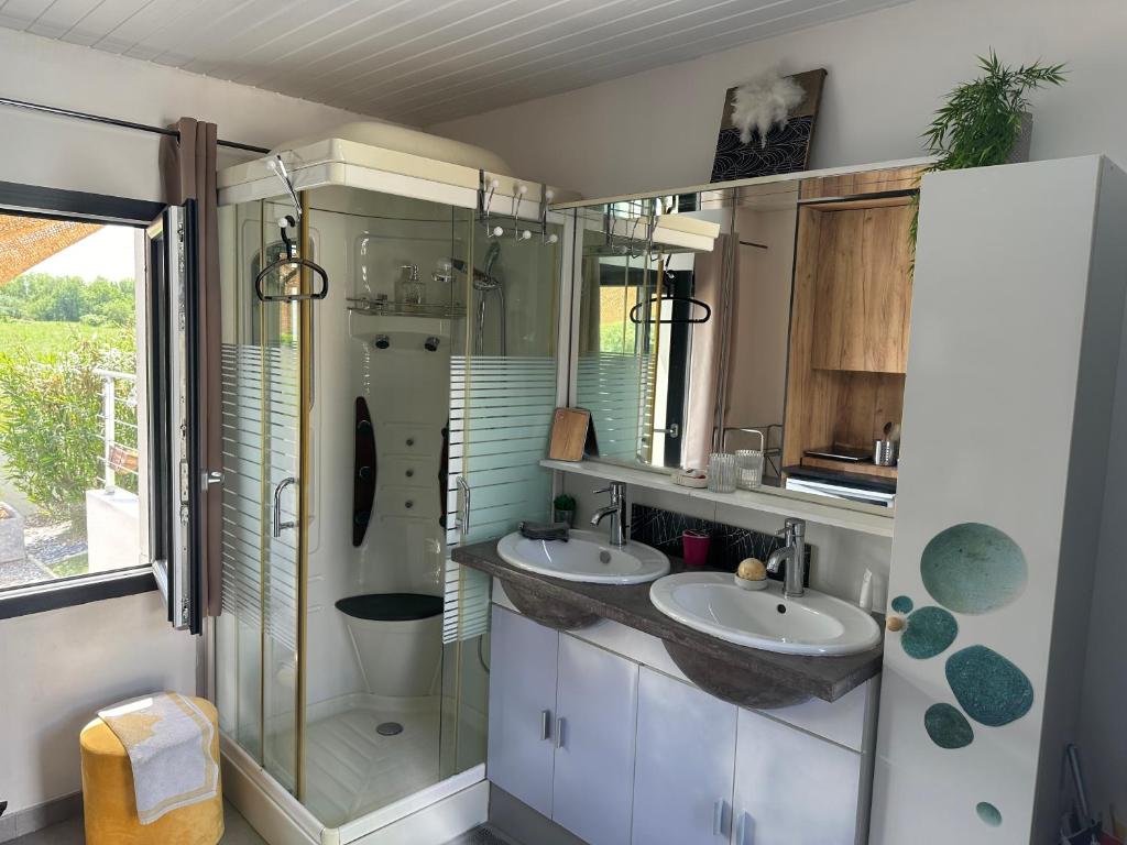 Kuchyň nebo kuchyňský kout v ubytování Studio cosy « Le Cocon » avec piscine et spa