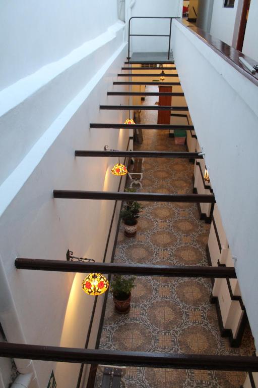 a set of stairs in a building with plants at Epoca Iquitos in Iquitos
