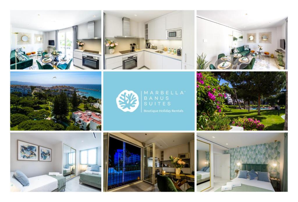 uma colagem de fotos de uma casa em MARBELLA BANUS SUITES - Bird Of Paradise Playas del Duque Banús Suite Apartment em Marbella