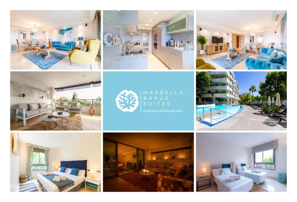 een collage van foto's van een huis bij MARBELLA BANUS SUITES - Golden Mile Jardines del Príncipe Suite Apartment in Marbella