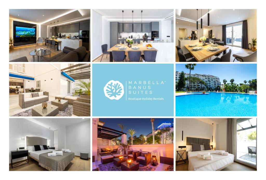 een collage van foto's van een huis bij MARBELLA BANUS SUITES - Daisy Playas del Duque Banús Beach Apartment in Marbella