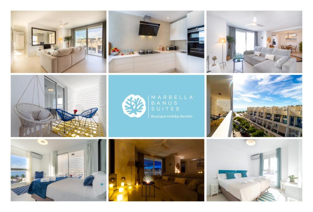 a collage of photos of a living room and bedroom at MARBELLA BANUS SUITES - Marbella Centre Sea Views Suite Apartment in Marbella