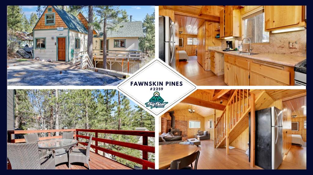 een collage van vier foto's van een huis bij 2259-Fawnskin Pines cabin in Fawnskin