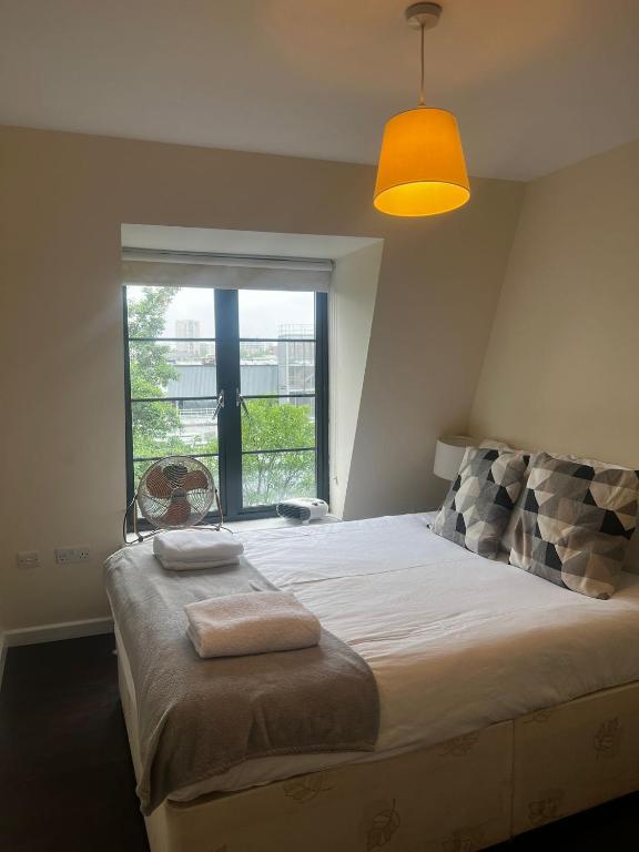 倫敦的住宿－Flat 5 SIA，一间卧室设有一张大床和窗户