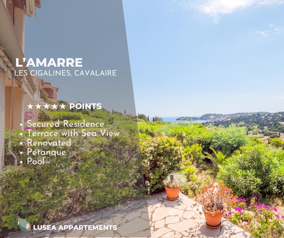 un panneau indiquant un jardin avec des plantes et des fleurs dans l'établissement L'AMARRE, Magnifique vue - hauteurs de Cavalaire, à Cavalaire-sur-Mer