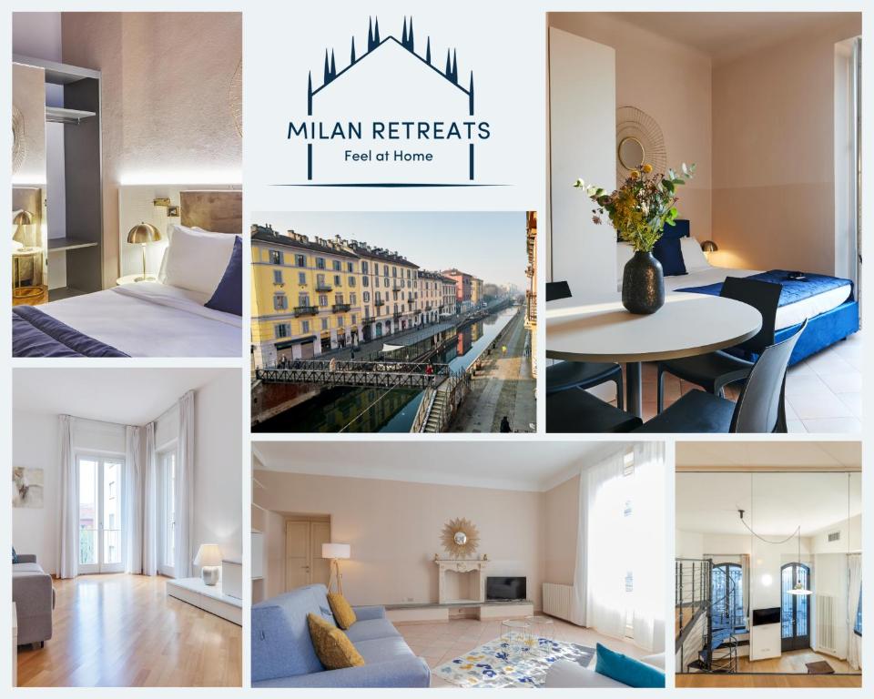 a collage of pictures of a hotel room at Milan Retreats Navigli in Milan