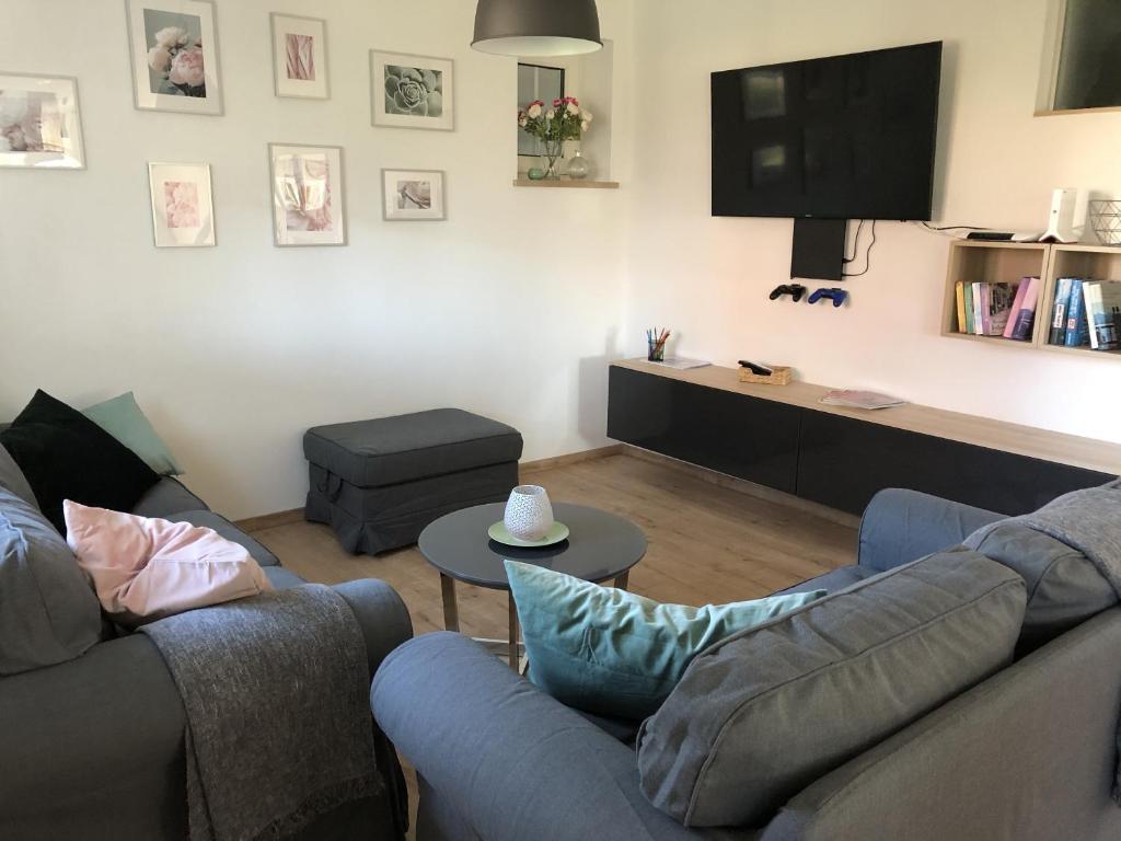 TV a/nebo společenská místnost v ubytování Wohnung Am Spitalgarten für 6 Personen