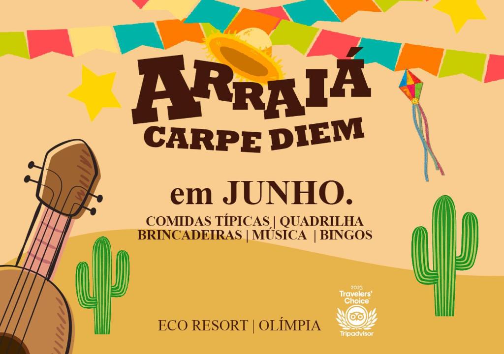 Arazona camp flyer met een gitaar en vliegers bij Carpe Diem Eco Resort & SPA in Olímpia