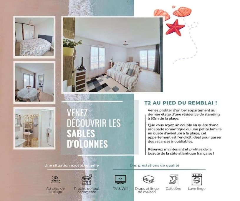 un collage de photos d'une chambre et d'un salon dans l'établissement Plage à 50m, charmant T2 dernier étage, à Les Sables-dʼOlonne