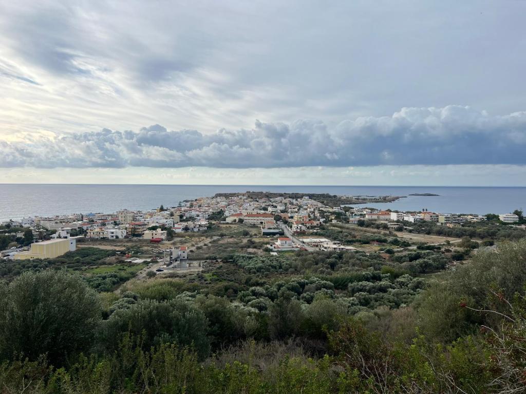 a town on a hill with the ocean in the background at Neapolis Apartments in Palaiochora