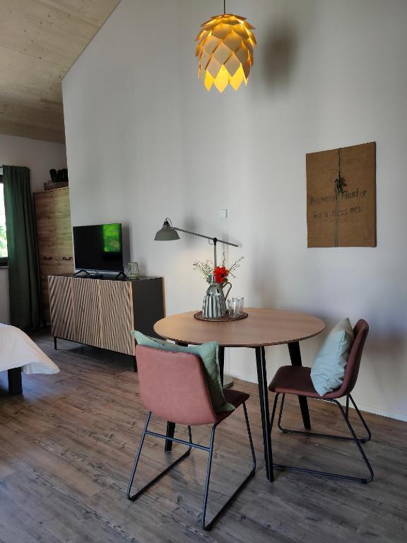 Kuchyň nebo kuchyňský kout v ubytování das herzstück - Schaubrennerei, Hausbrauerei & Apartments
