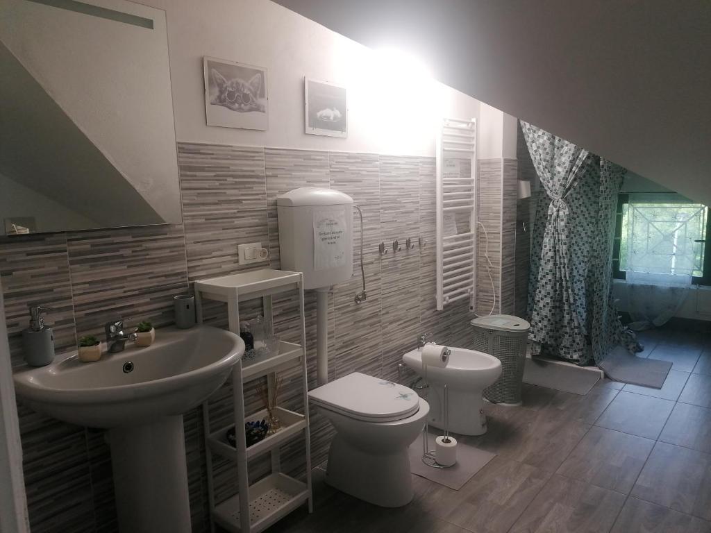 łazienka z umywalką i toaletą w obiekcie B&B- La Casa Blu- Forum di Assago, Humanitas, Milanofiori, IEO w mieście Rozzano