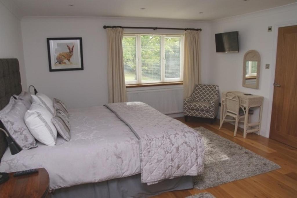 a bedroom with a bed and a window and a chair at Cherry Tree Guesthouse in Bradford on Avon