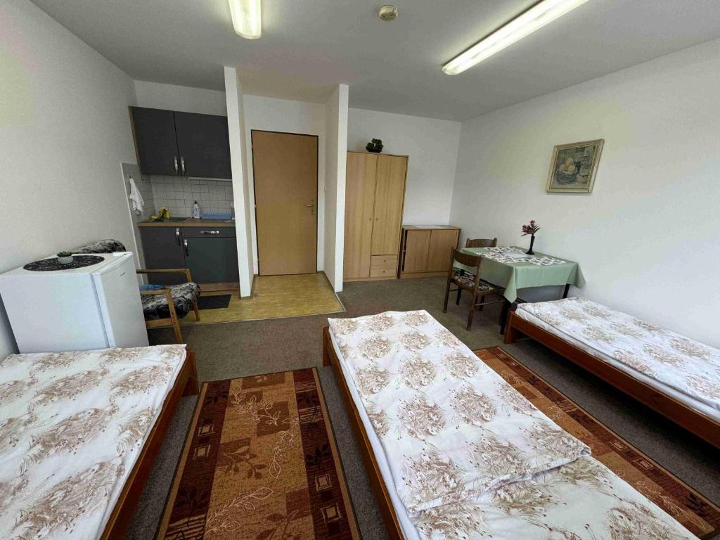 Postel nebo postele na pokoji v ubytování Ubytovna Český Krumlov