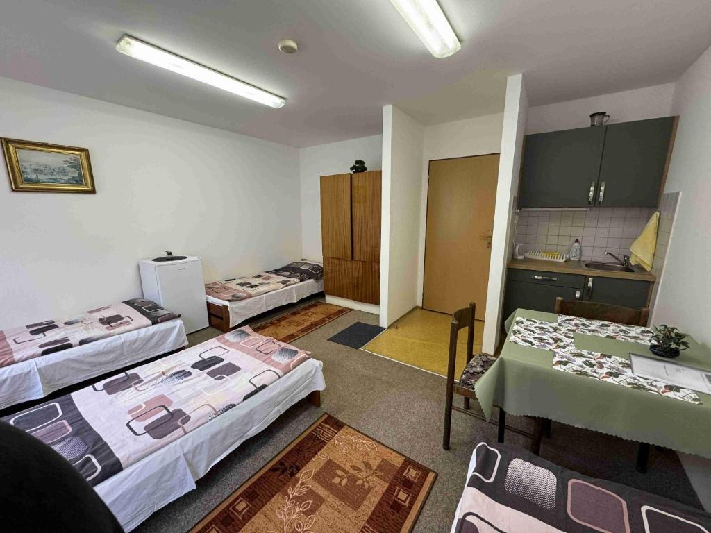 Postel nebo postele na pokoji v ubytování Ubytovna Český Krumlov