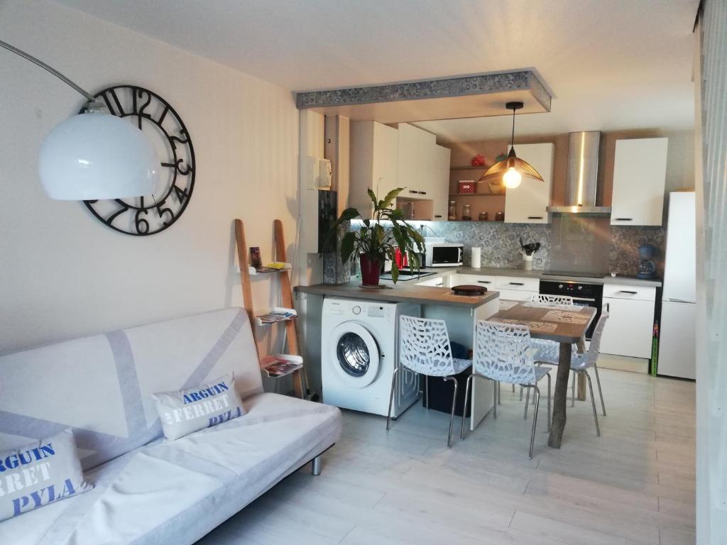 拉卡諾的住宿－Maison entre lac et océan WIFI，带沙发的客厅和厨房