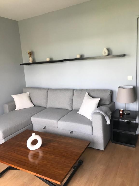 un salon avec un canapé et une table basse dans l'établissement Studio, à Boulogne-Billancourt