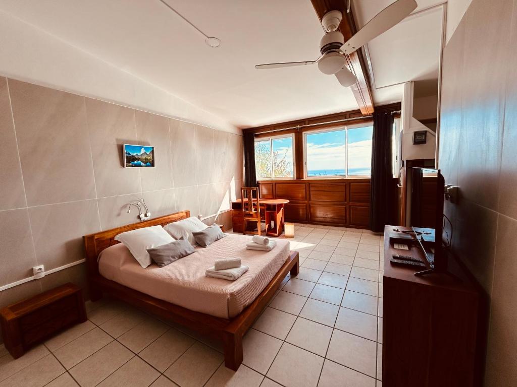TV a/nebo společenská místnost v ubytování Vaste chambre vue mer montagne Ti Kaz Miyou 3