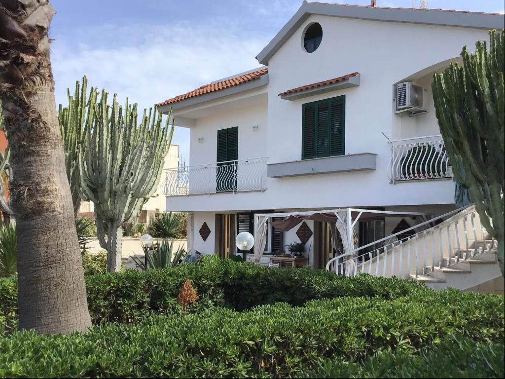 ノート・マリーナにあるB&B Villa Taniaのヤシの木が目の前に広がる白い家