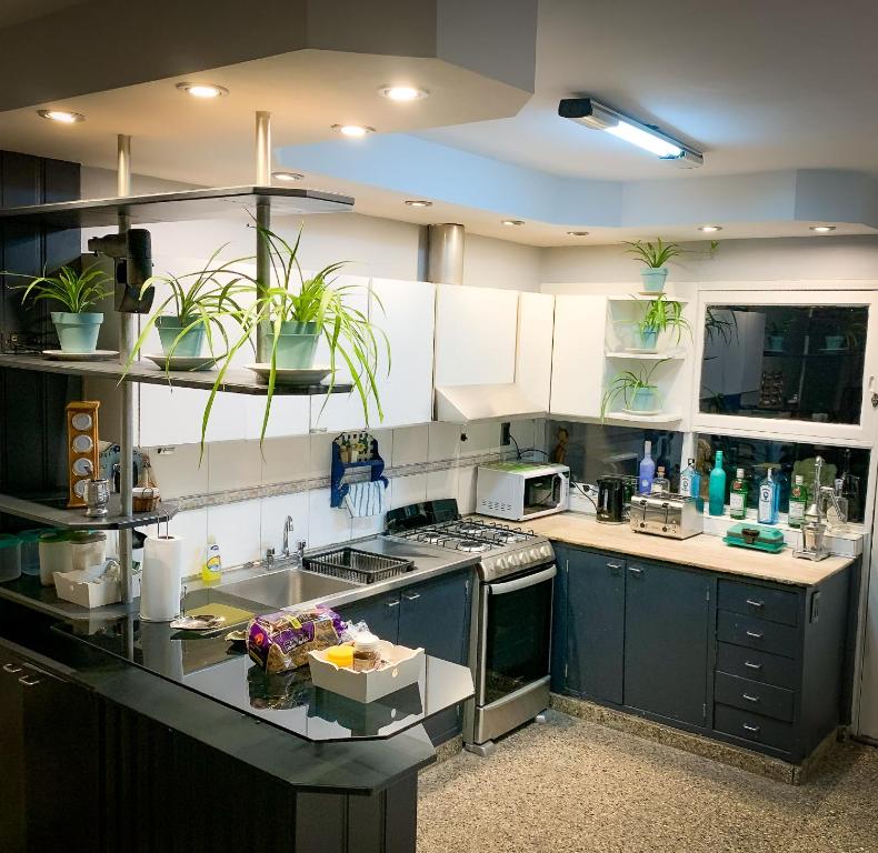 a kitchen with a sink and a stove top oven at La casa frente al parque in Mendoza