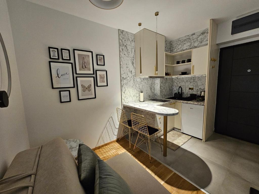 Kuchyň nebo kuchyňský kout v ubytování Studio apartman Gold