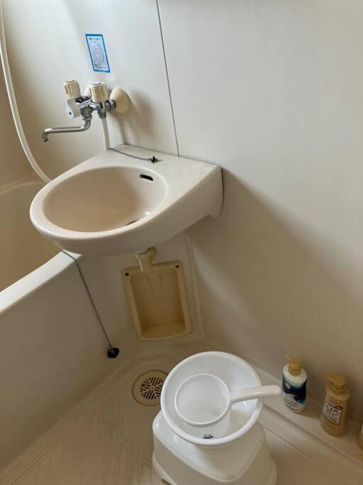 un piccolo bagno con un water e un lavandino di メゾンジョイ久須志#305 ad Aomori
