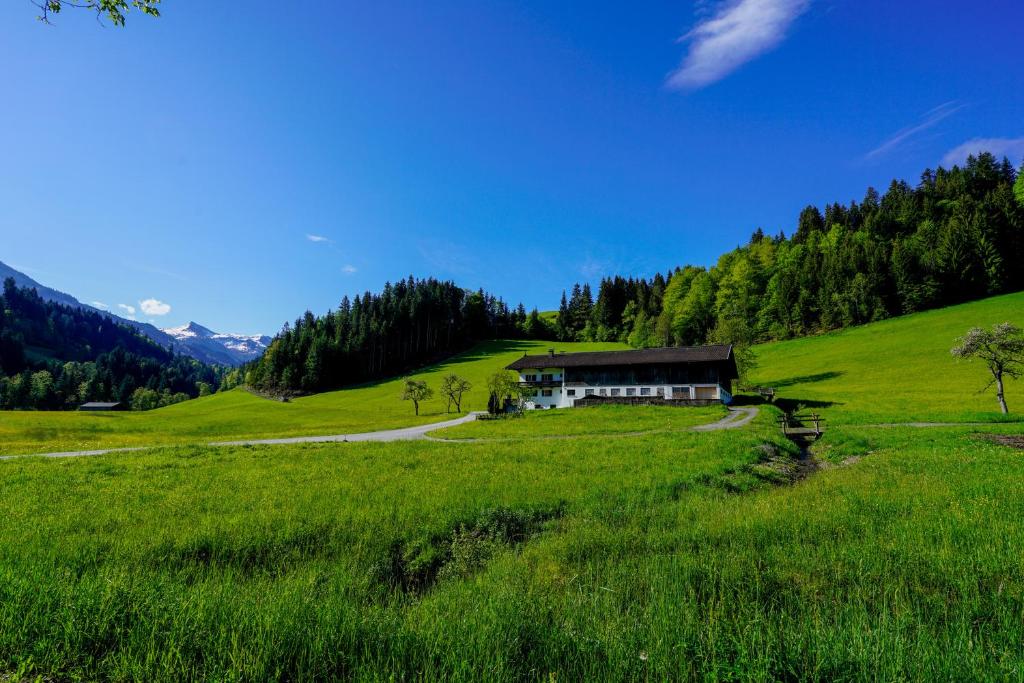 a house in the middle of a green field at Getznerhof in Westendorf