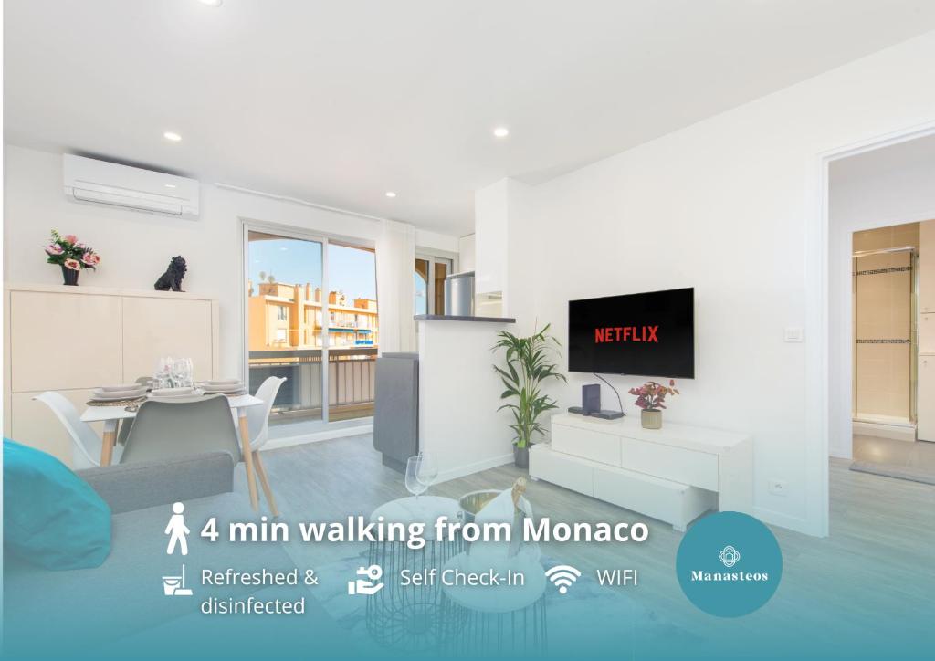 TV a/nebo společenská místnost v ubytování Monaco à pied - Spacieux appartement - Balcon - CA